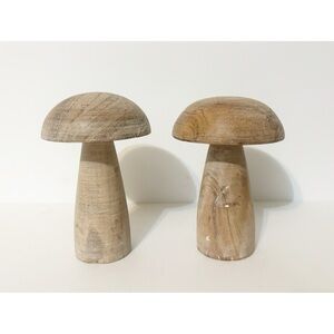 2 Wooden Mushrooms, Home Decor, NEW, Color - Nature,  5.5" x 3.25" SOLID WOOD